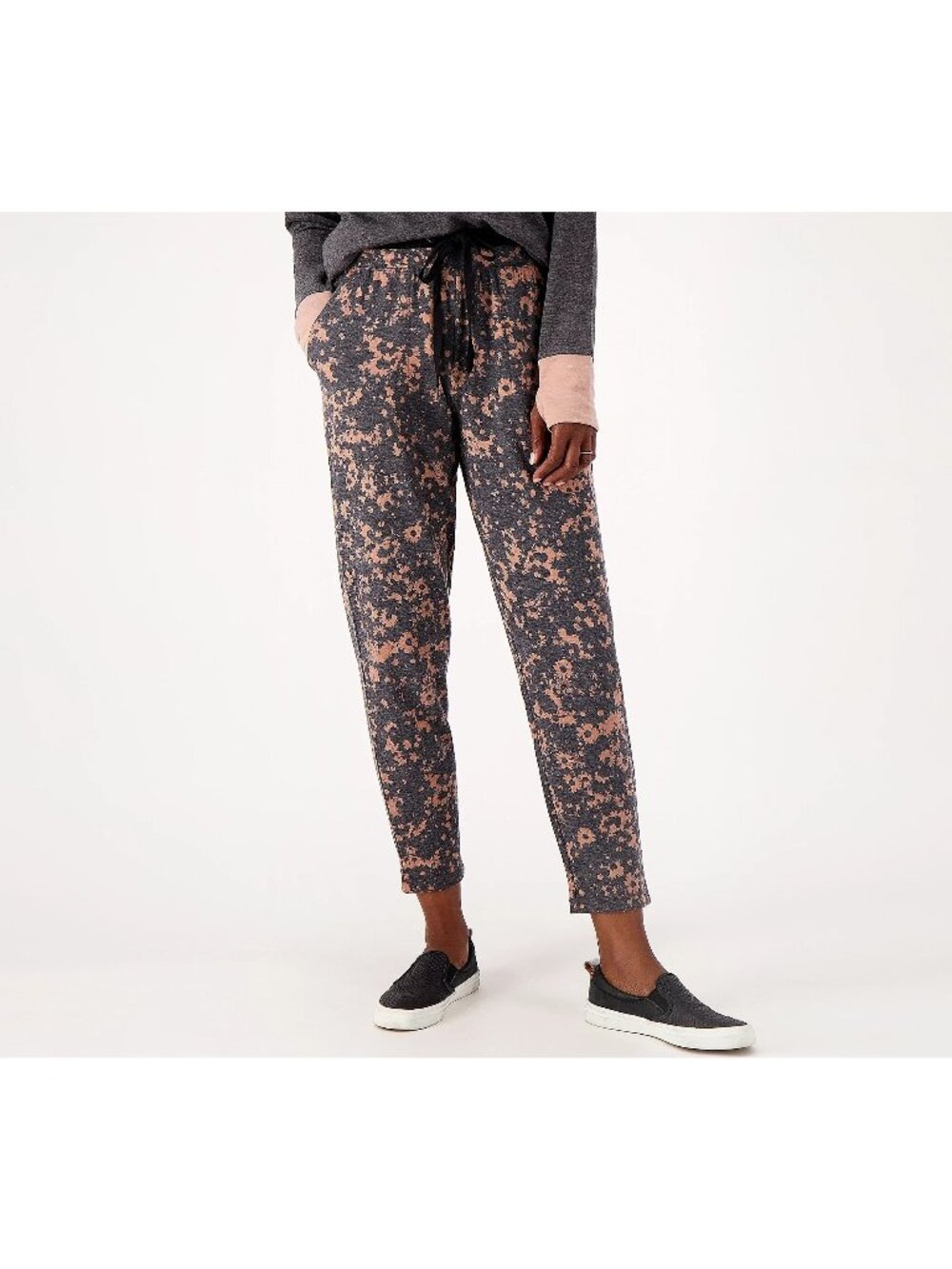 Cuddl Duds Pants XS Petite Comfortwear Slim Black Stamp Floral Relaxed NEW